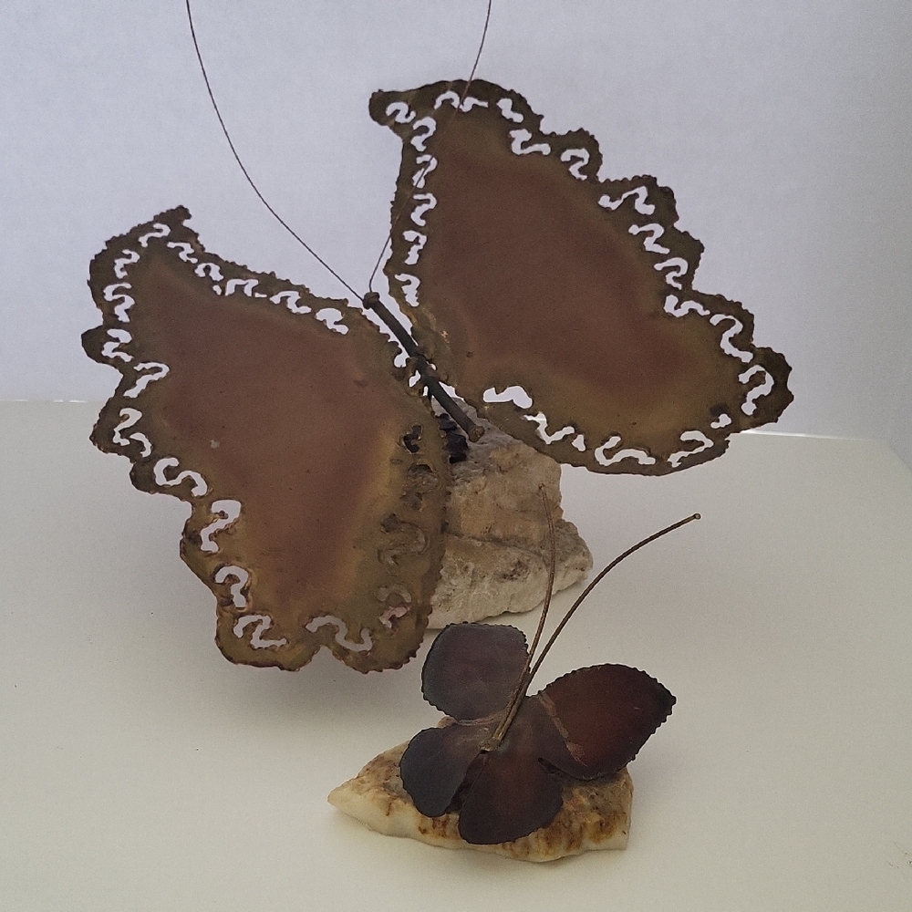 Metal Butterfly Sculptures Set Of 2
